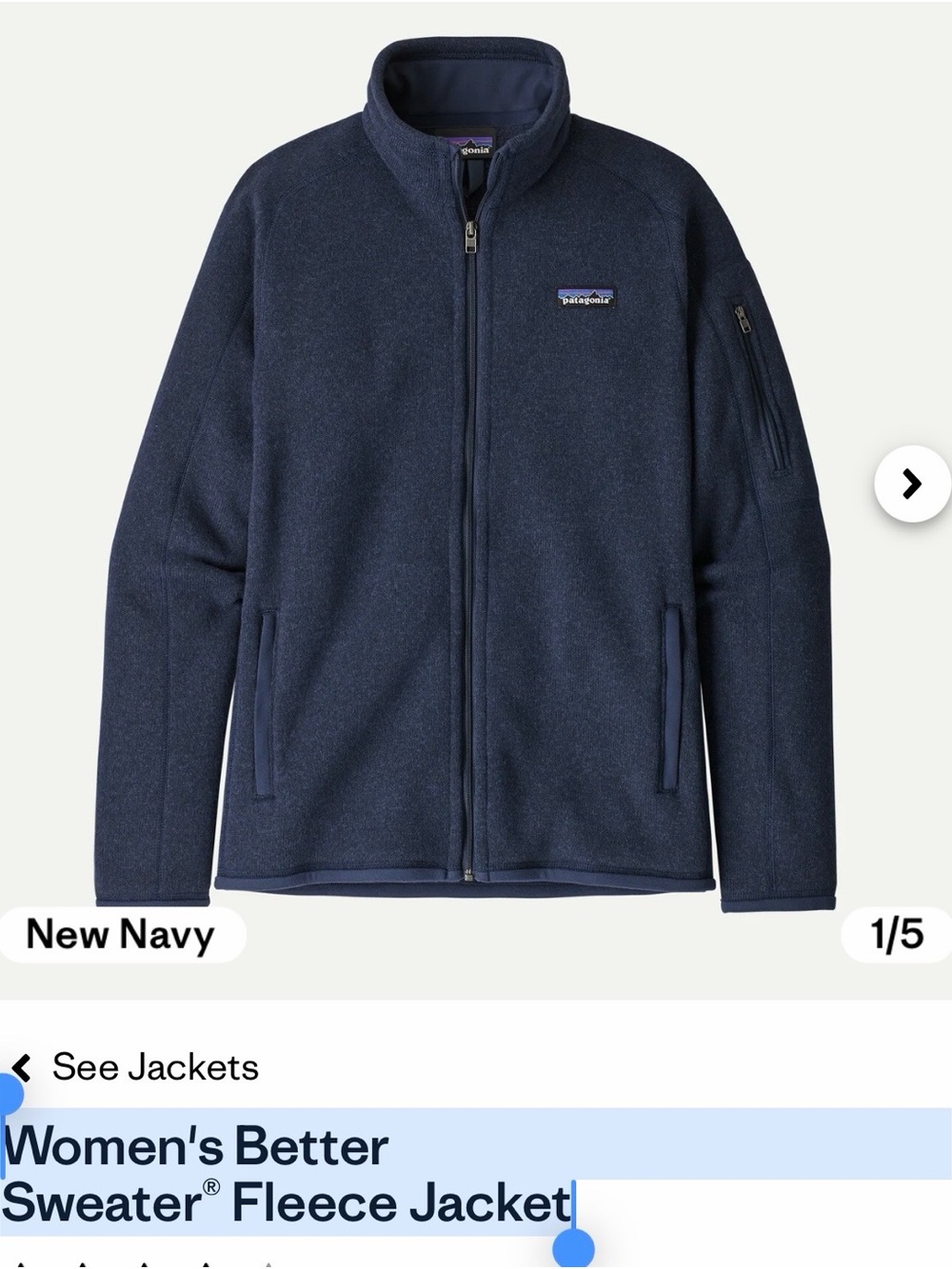 Patagonia Navy Better Sweater Full-Zip Women’s Jacket